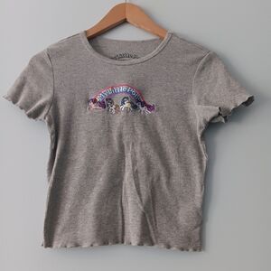 My Little Pony Baby Tee Gray Ribbed Lettuce Hem Embroidered Y2K Fitted M